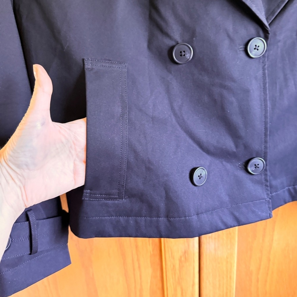 NEW Rebecca Minkoff XL Black Cropped Double Breasted Trench Coat Jacket - Picture 4 of 9